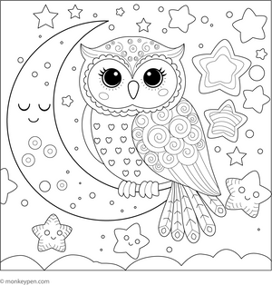 Owl and the Stars coloring page – free printable for kids to color and enjoy