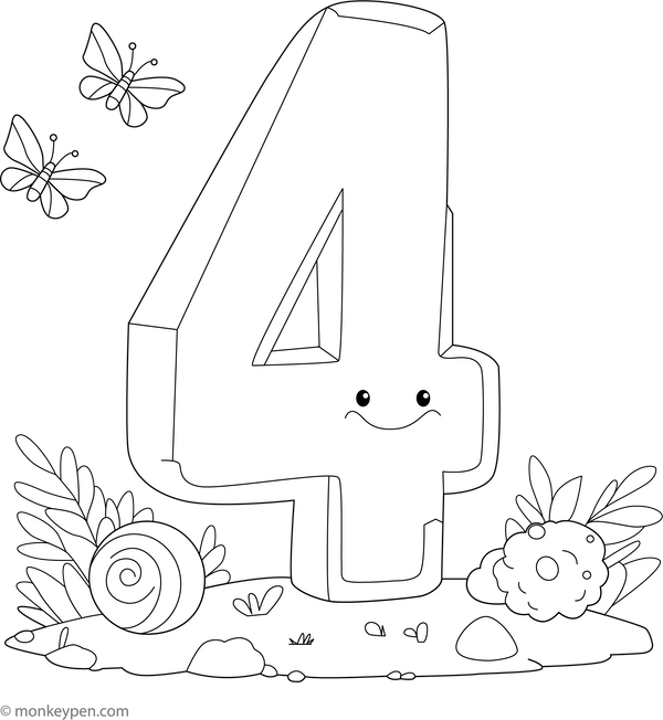 Number 4 coloring page – free printable for kids to color and enjoy