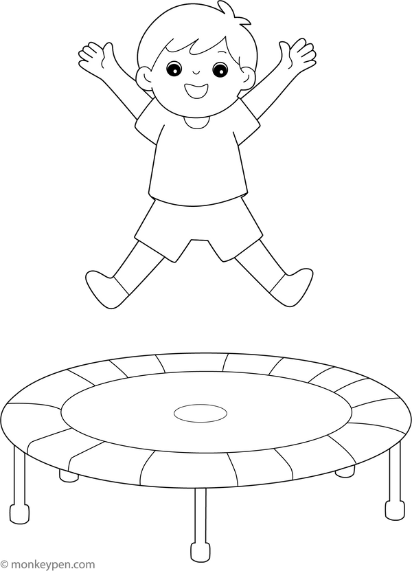 Trampoline coloring page – free printable for kids to color and enjoy