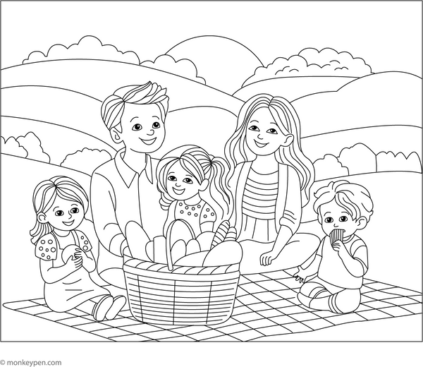 Family Picnic Coloring Page