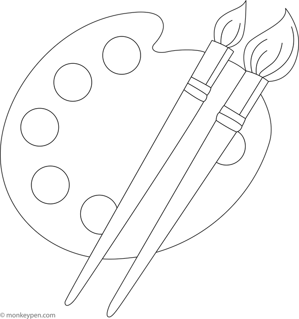 Paint Brush and Palette coloring page – free printable for kids to color and enjoy