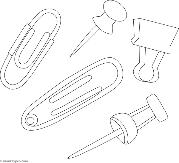 Paper Clips and Pins coloring page – free printable for kids to color and enjoy