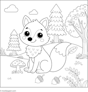 Fox in the Forest coloring page – free printable for kids to color and enjoy