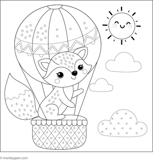 Fox in a Hot Air Balloon coloring page – free printable for kids to color and enjoy