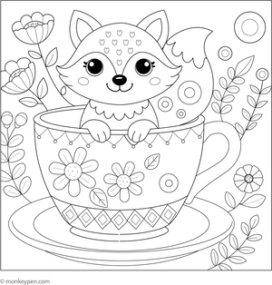 Fox in a Teacup coloring page – free printable for kids to color and enjoy