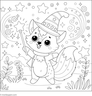 Fox and a Magic Wand coloring page – free printable for kids to color and enjoy