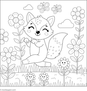 Fox and a Field of Flowers coloring page – free printable for kids to color and enjoy