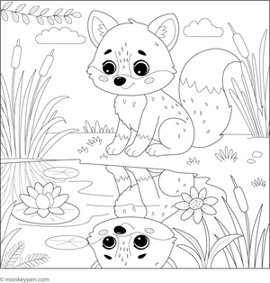 Fox and the Pond coloring page – free printable for kids to color and enjoy