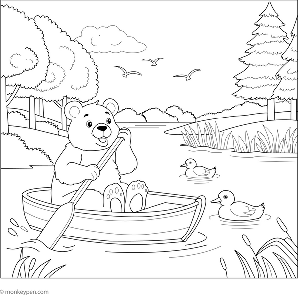 Bear in a Canoe Coloring Page– fun and educational printable for children