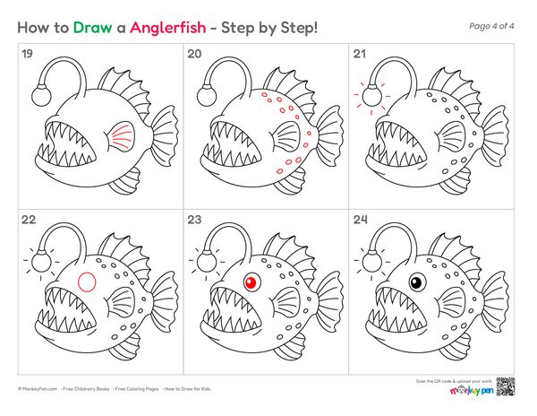 How to Draw an Anglerfish – Step-by-Step Deep Sea Fish Drawing for Kids
