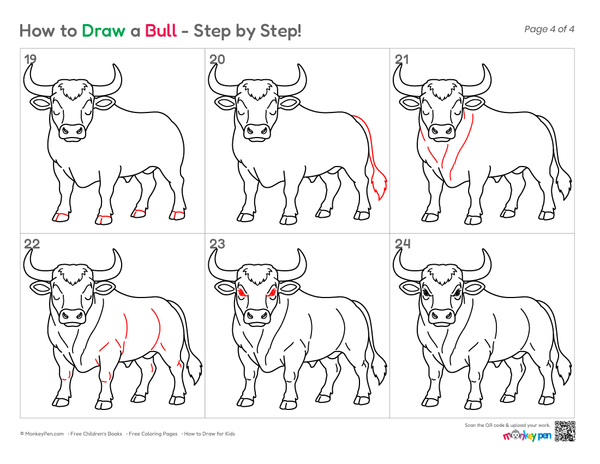 Printable bull drawing sheet for creative learning activities.