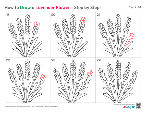 How to Draw a Lavender Flower – Simple Step-by-Step Flower Drawing for Kids