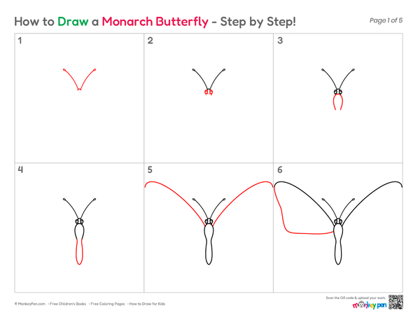 Fun Monarch Butterfly coloring page with open wings.