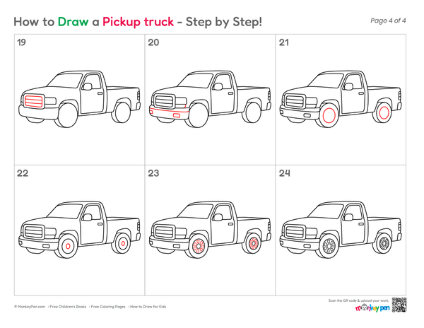 How to Draw a Pickup Truck – Simple Step-by-Step Vehicle Drawing for Kids