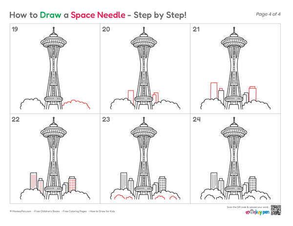 How to Draw the Space Needle – Simple Step-by-Step Landmark Drawing for Kids