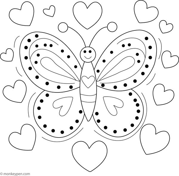 Butterfly with Heart Shaped Wings Coloring Page – fun and educational printable for children