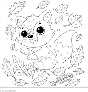 Fox and Autumn Leaves coloring page – free printable for kids to color and enjoy