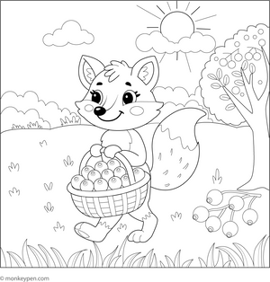 Fox and a Basket of Berries coloring page – free printable for kids to color and enjoy