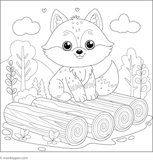 Fox on a Log coloring page – free printable for kids to color and enjoy