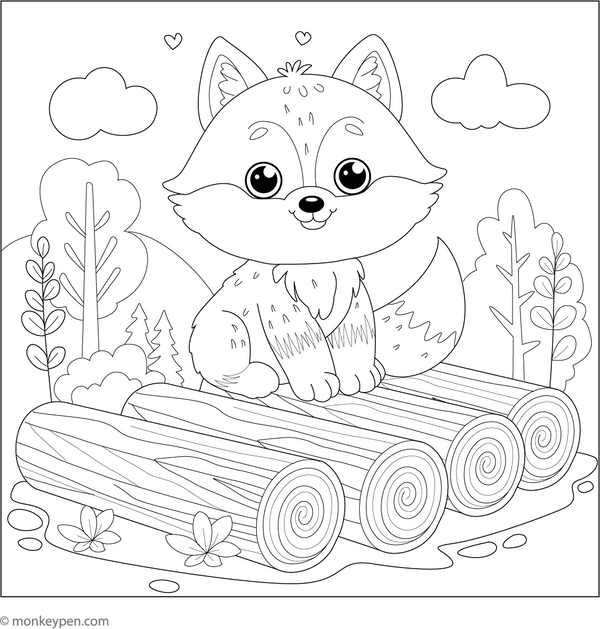 Fox on a Log coloring page – free printable for kids to color and enjoy