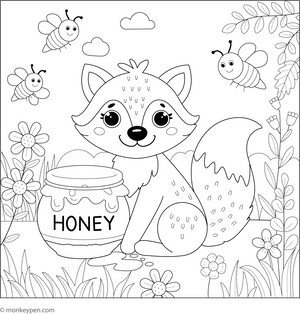 Fox and a Honey Pot coloring page – free printable for kids to color and enjoy