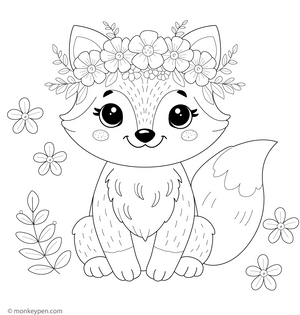 Fox in a Flower Crown coloring page – free printable for kids to color and enjoy
