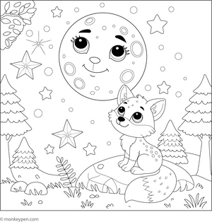 Fox and the Moon coloring page – free printable for kids to color and enjoy