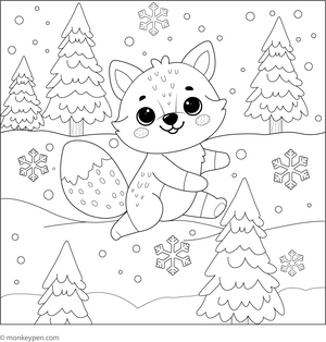 Fox and Snowflakes coloring page – free printable for kids to color and enjoy
