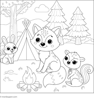Fox with Forest Friends coloring page – free printable for kids to color and enjoy