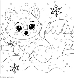 Fox in Winter Forest coloring page – free printable for kids to color and enjoy