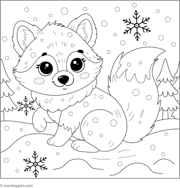 Fox in Winter Forest coloring page – free printable for kids to color and enjoy