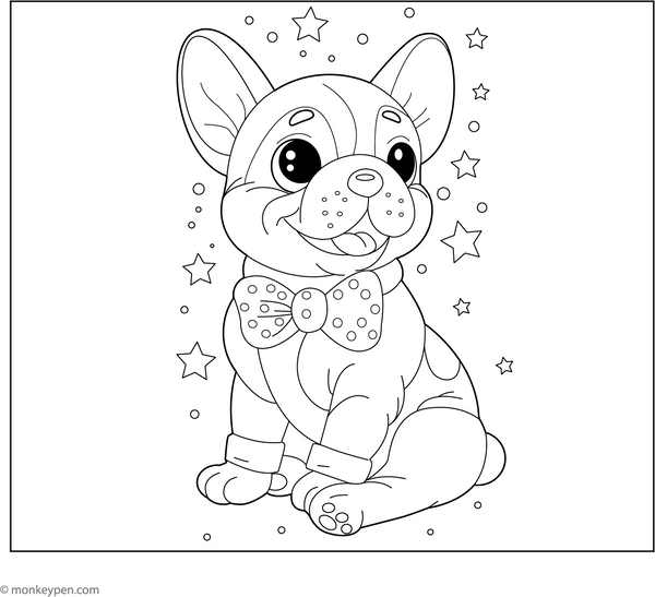 French Bulldog with a Bow Tie coloring page – free printable for kids to color and enjoy