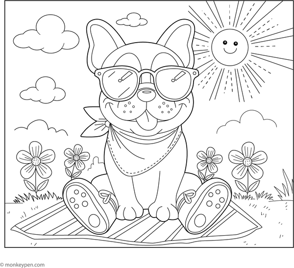 French Bulldog with Sunglasses coloring page – free printable for kids to color and enjoy