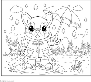 French Bulldog in Rain Boots coloring page – free printable for kids to color and enjoy