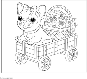 French Bulldog in a Wagon coloring page – free printable for kids to color and enjoy
