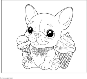 French Bulldog and Ice Cream coloring page – free printable for kids to color and enjoy