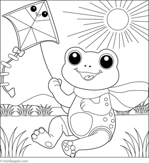 Frog and a Kite coloring page – free printable for kids to color and enjoy