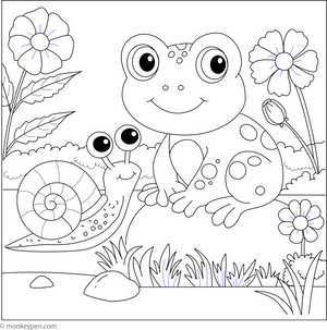 Frog with a Snail Friend coloring page – free printable for kids to color and enjoy