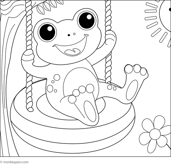 Frog on a Swing coloring page – free printable for kids to color and enjoy