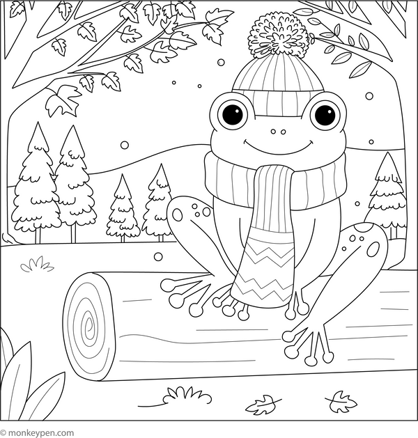 Frog Wearing a Scarf coloring page – free printable for kids to color and enjoy