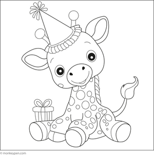 Giraffe with a Party Hat coloring page – free printable for kids to color and enjoy