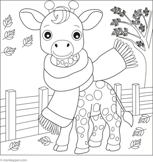 Giraffe with a Scarf coloring page – free printable for kids to color and enjoy