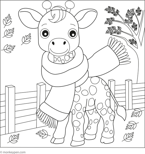 Giraffe with a Scarf coloring page – free printable for kids to color and enjoy