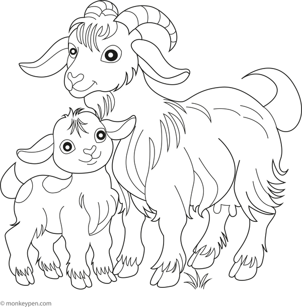 Mama Goat and Baby Goat coloring page – free printable for kids to color and enjoy