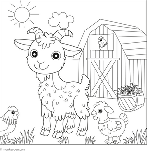 Goat in a Farmyard coloring page – free printable for kids to color and enjoy
