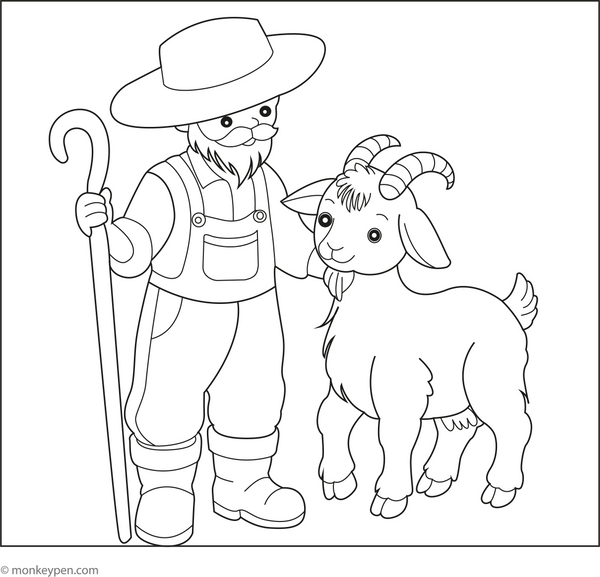 Goat and farmer coloring page – free printable for kids to color and enjoy