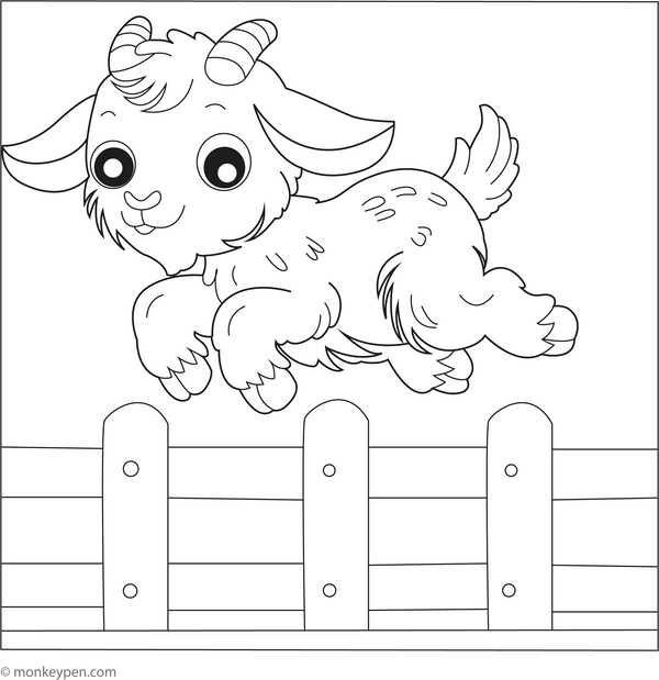Goat Jumping Over a Fence coloring page – free printable for kids to color and enjoy