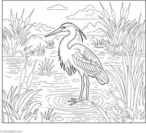 Heron in a Marsh coloring page – free printable for kids to color and enjoy