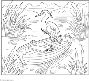 Heron and a Boat coloring page – free printable for kids to color and enjoy