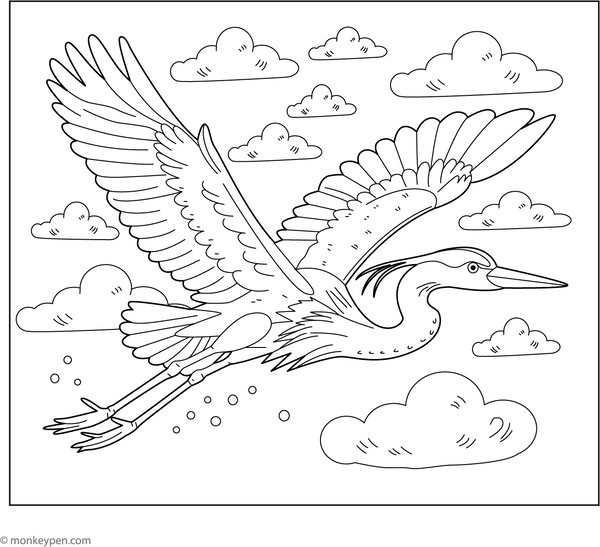 Heron in Flight coloring page – free printable for kids to color and enjoy